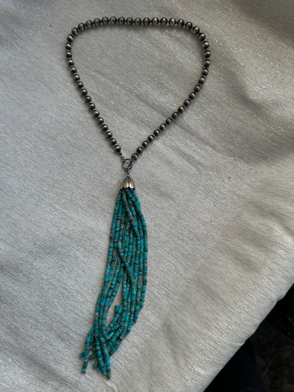 fine jewelry authentic silver navajo pearl and turquoise fringe necklace